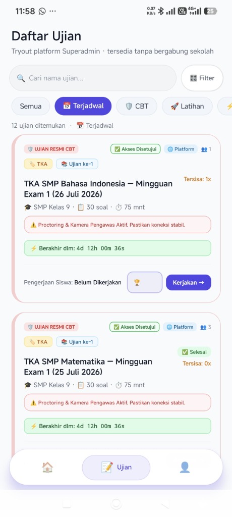 Daftar Ujian CBT Mobile App UI